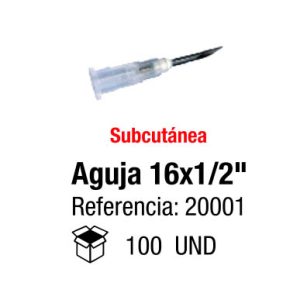 Aguja Hipodérmica Desechable 16x1/2"